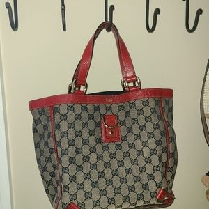 Gucci Gg Canvas Navy Red Tote Bag Abbey D-Ring Tote Bag